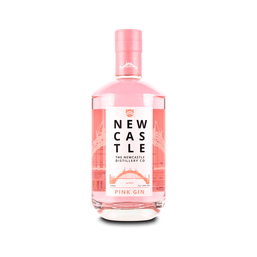 Newcastle Pink Gin, 700ml bottle. Distilled within the Newcastle City walls. Sweet full strength gin with subtle notes of raspberries and strawberries