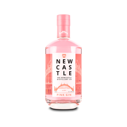Newcastle Pink Gin, 700ml bottle.  Distilled within the Newcastle City walls.  Sweet full strength gin with subtle notes of raspberries and strawberries